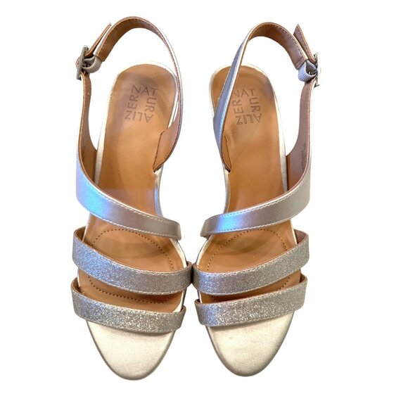 Naturalize Taimi Strappy Size 9 Mid Heel Slingback Silver Dress Sandals NWOB - Picture 13 of 13